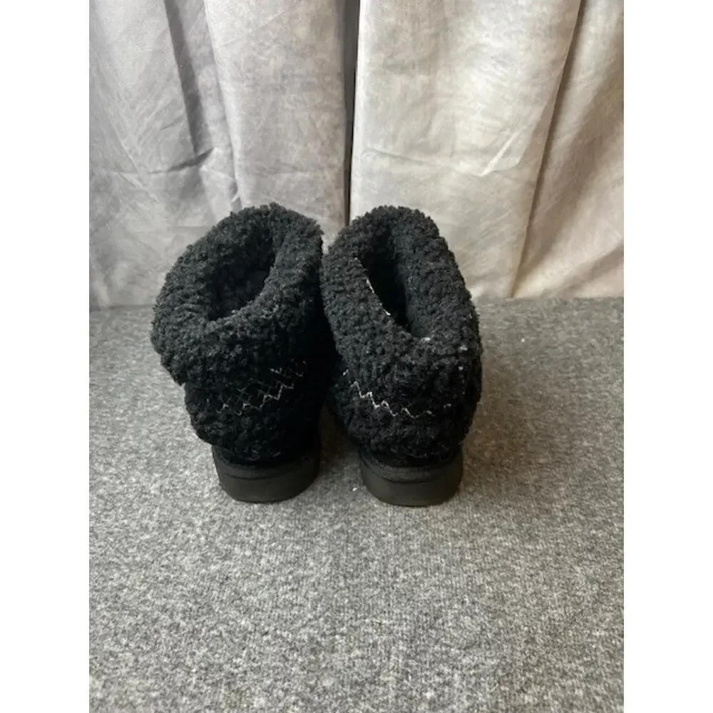 UGG Classic Ultra Mini Braid Slip-On Sheepskin Boots Booties Black 5 NEW $160